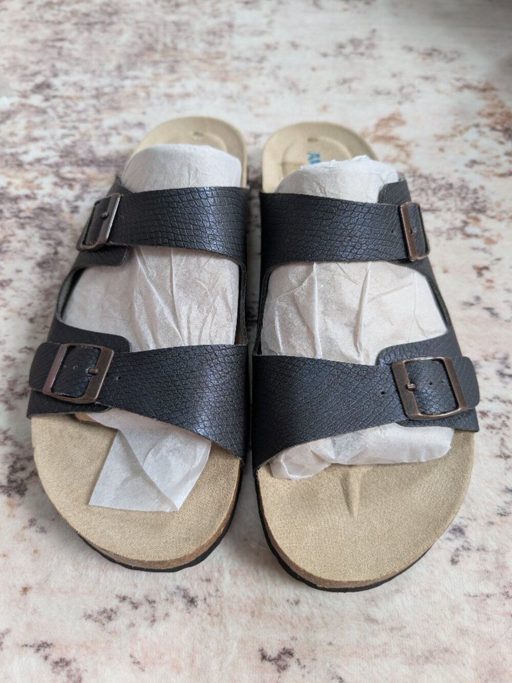 NEW AKSXATE Men’s Two Strap Buckle Sandals Navy Snake Size 11 - Picture 1 of 7